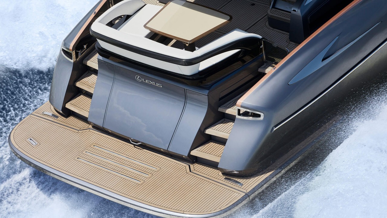 close up back shot of the Lexus LY 650 sports yacht