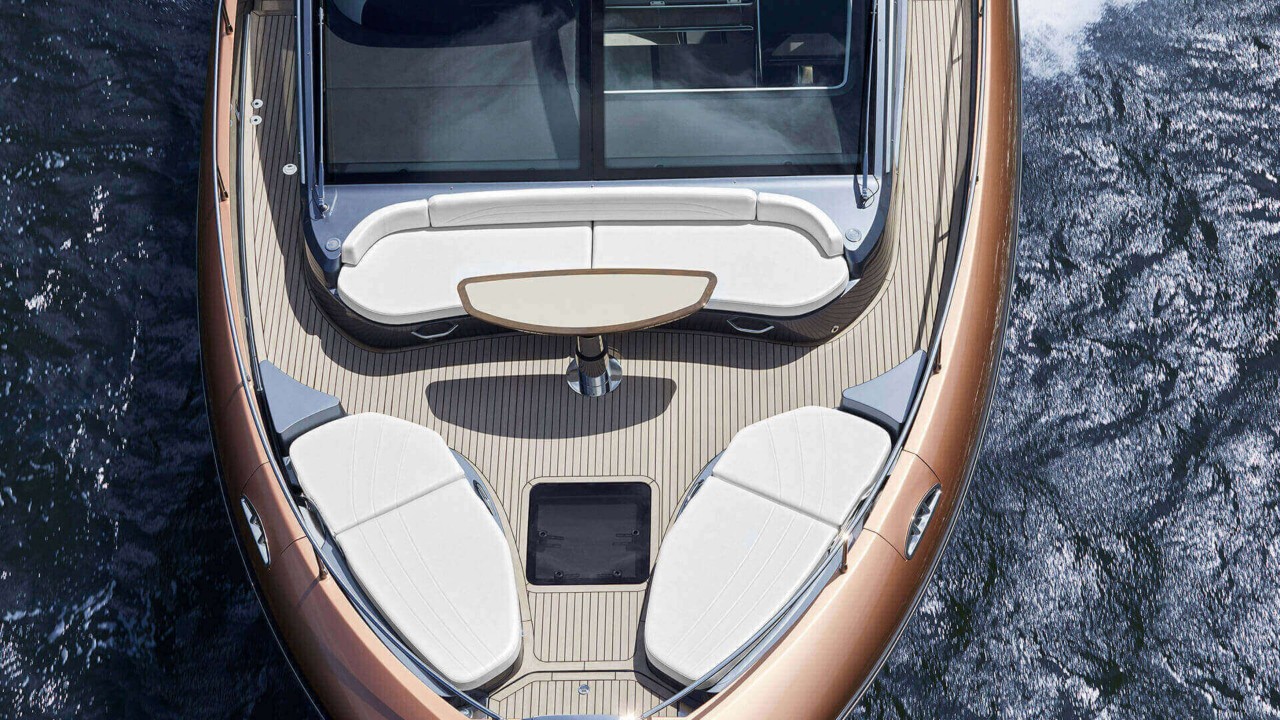 aerial close up shot of the Lexus LY 650 sports yacht
