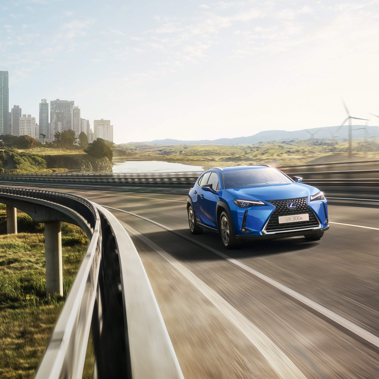 Lexus UX 300e driving on a road