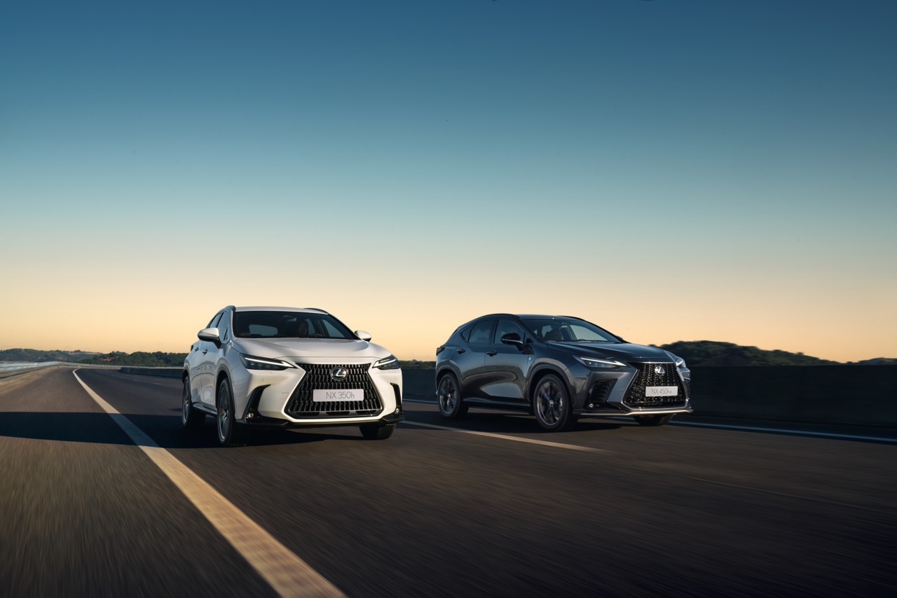 Lexus NX models driving alongside one another