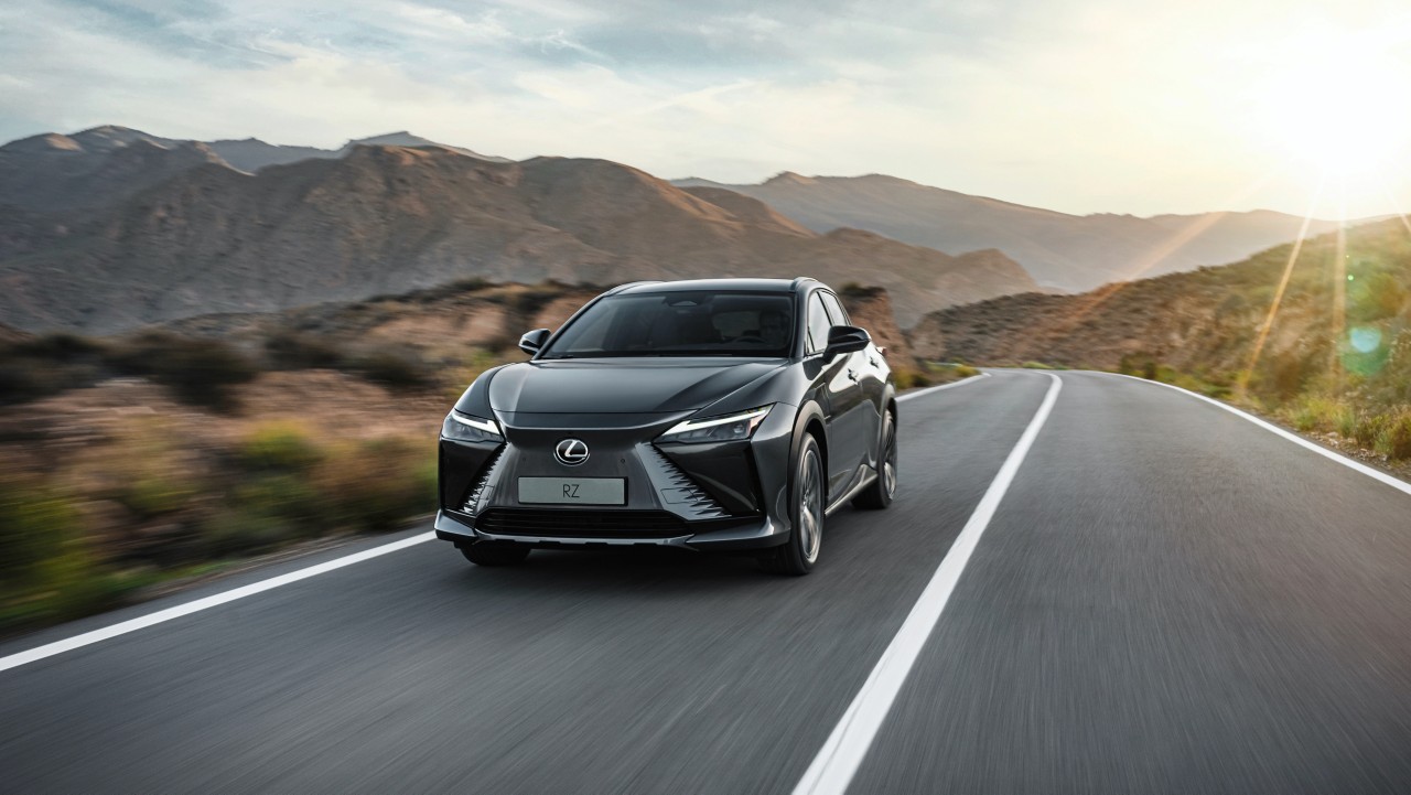 Lexus RZ driving on a road