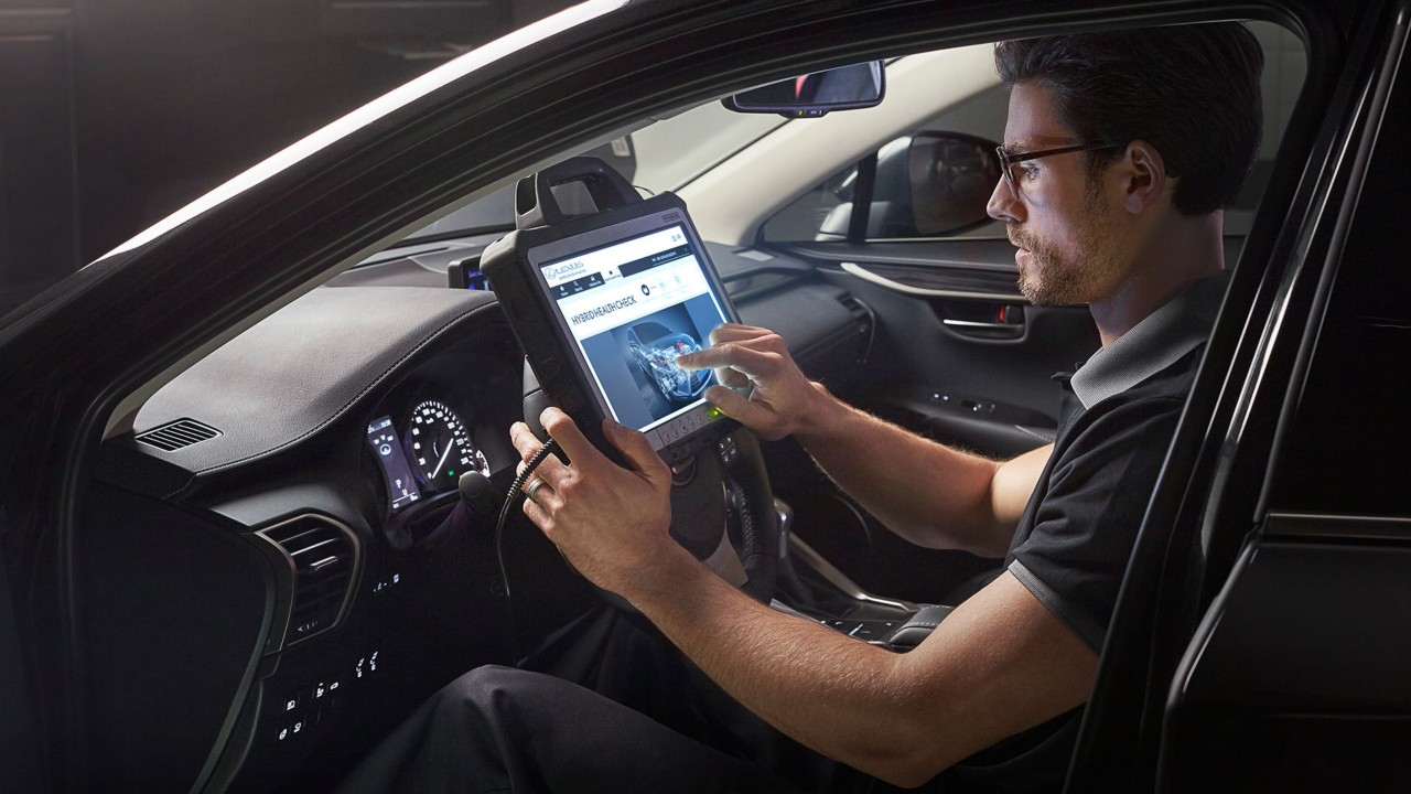 hybrid health check on screen inside Lexus car