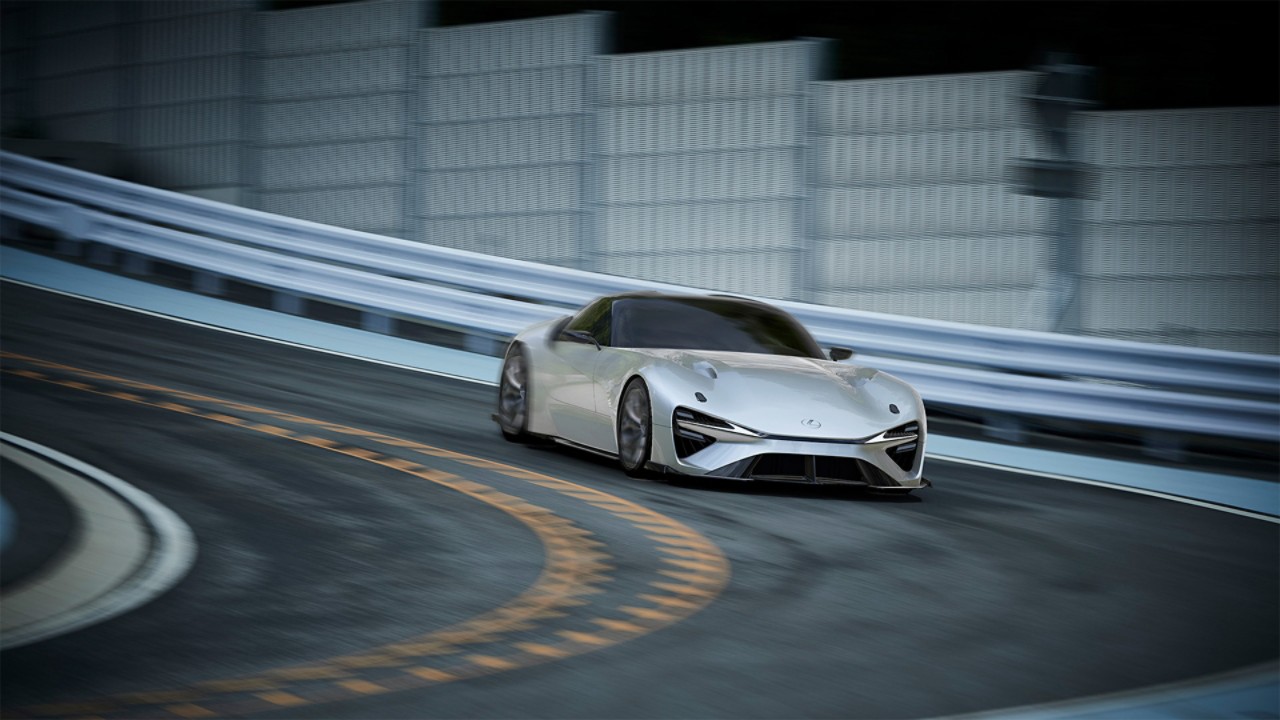 The Lexus Electrified Sport Concept driving around a corner